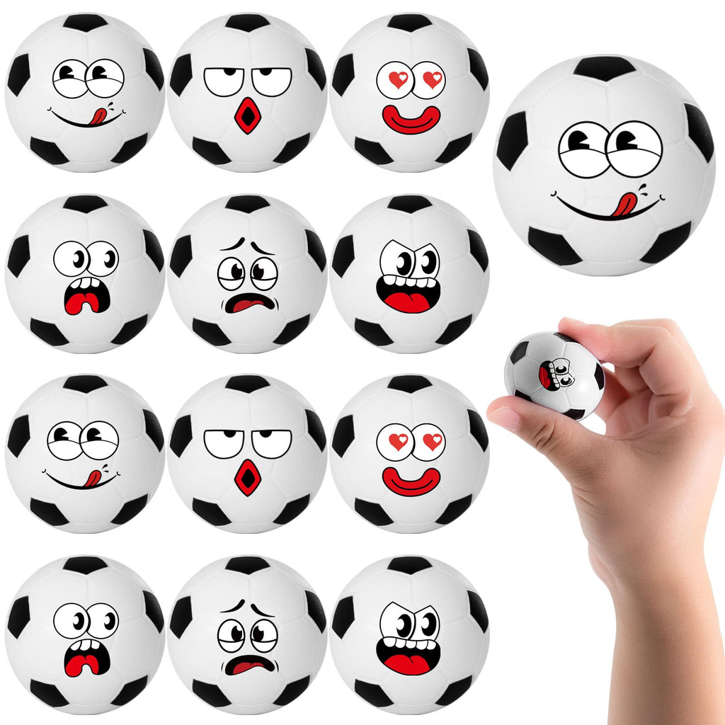 CYCLESCRUX 12-Pack Mini Soccer Stress Balls with 6 Silly Faces - 1.57 Inch Squishy Toys for Parties, Classroom Prizes, and Stress Relief