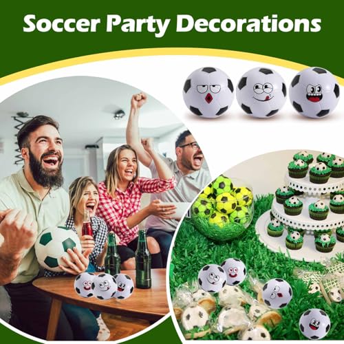 CYCLESCRUX 12-Pack Mini Soccer Stress Balls with 6 Silly Faces - 1.57 Inch Squishy Toys for Parties, Classroom Prizes, and Stress Relief