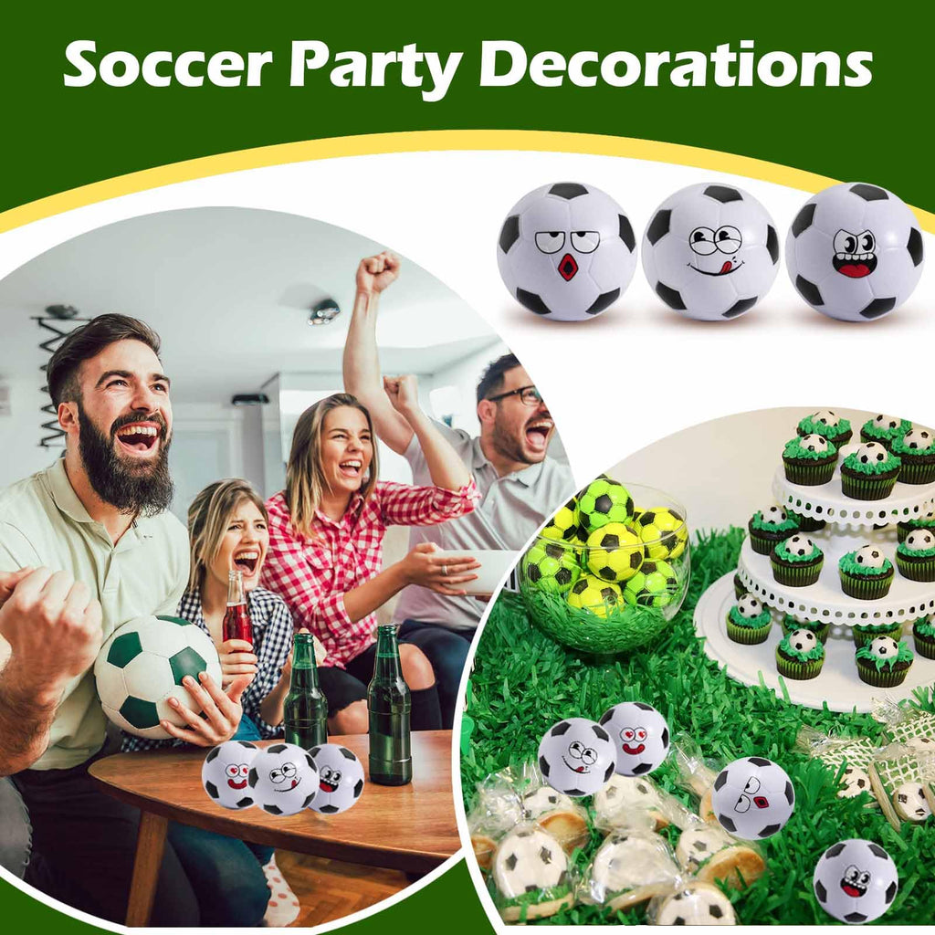 CYCLESCRUX 12-Pack Mini Soccer Stress Balls with 6 Silly Faces - 1.57 Inch Squishy Toys for Parties, Classroom Prizes, and Stress Relief