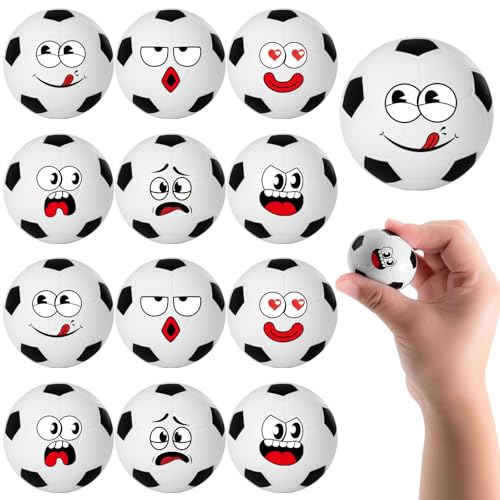 CYCLESCRUX 12-Pack Mini Soccer Stress Balls with 6 Silly Faces - 1.57 Inch Squishy Toys for Parties, Classroom Prizes, and Stress Relief