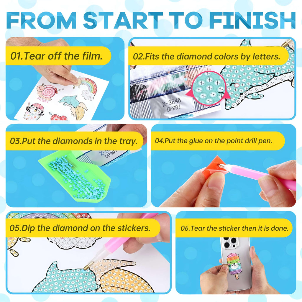 Cymbana 5D Diamond Painting Stickers Kit for Kids – 25 Sheets with Unicorn, Mermaid & Cat Designs