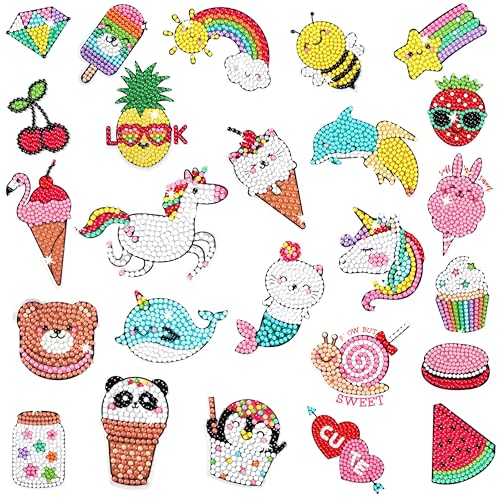 Cymbana 5D Diamond Painting Stickers Kit for Kids – 25 Sheets with Unicorn, Mermaid & Cat Designs