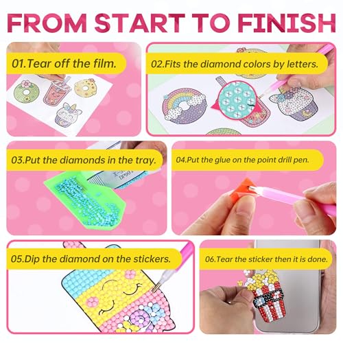 Cymbana Diamond Painting Kit for Kids – 20 Dessert-Themed Stickers with Princess & Animal Designs