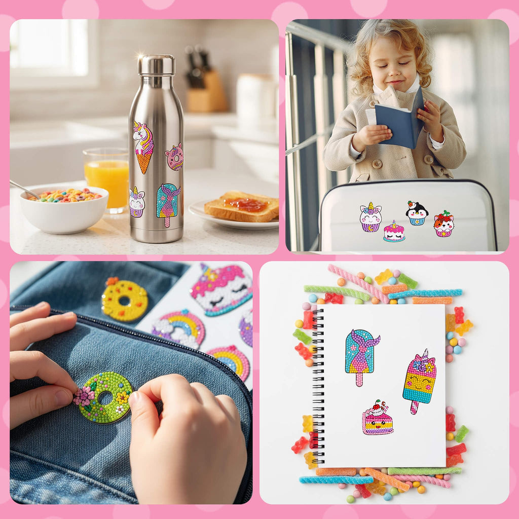 Cymbana Diamond Painting Kit for Kids – 20 Dessert-Themed Stickers with Princess & Animal Designs