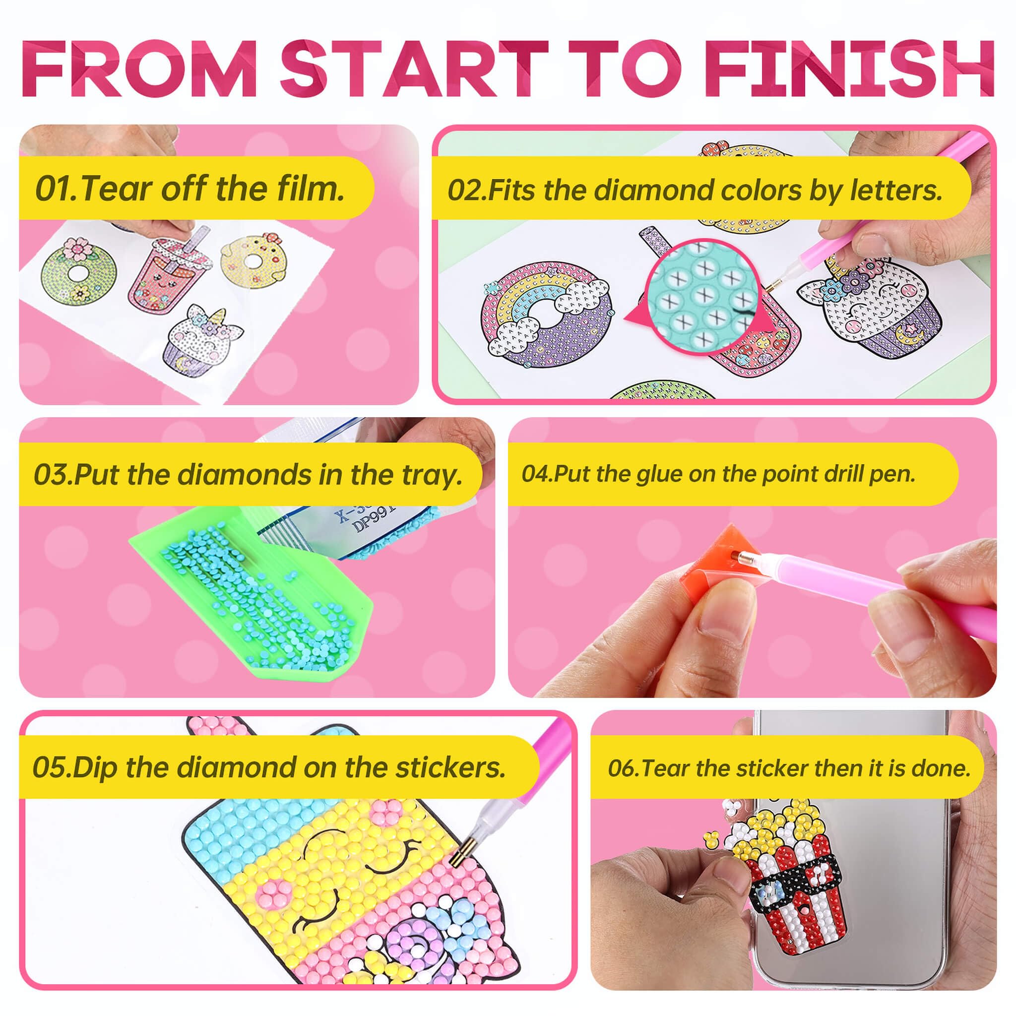 Cymbana Diamond Painting Kit for Kids – 20 Dessert-Themed Stickers with Princess & Animal Designs