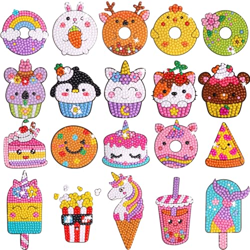 Cymbana Diamond Painting Kit for Kids – 20 Dessert-Themed Stickers with Princess & Animal Designs