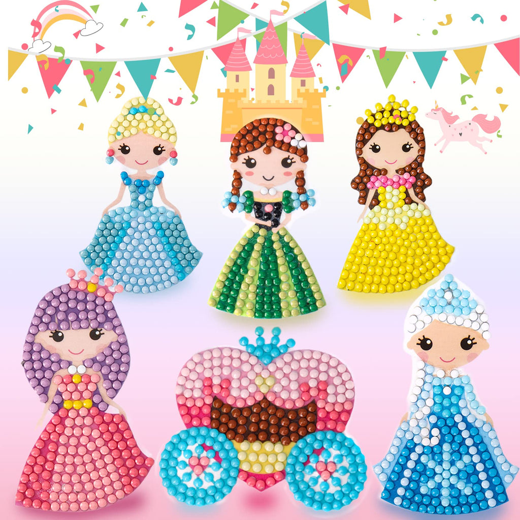 Cymbana Diamond Painting Kits for Kids 18 Pcs Princess and Their Buddy Gem Art Sticker for Kids Ages 6-8 8-12 Contains Unicorn, Mermaid
