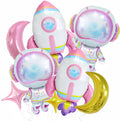 CYMYLAR 8-Piece Astronaut Rocket Balloon Set for Girls - Pink Purple Space Theme Birthday Party Decorations