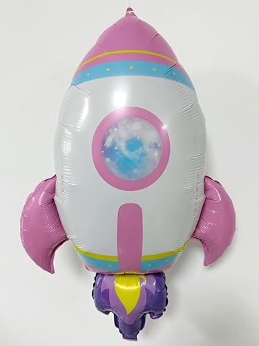 CYMYLAR 8-Piece Astronaut Rocket Balloon Set for Girls - Pink Purple Space Theme Birthday Party Decorations