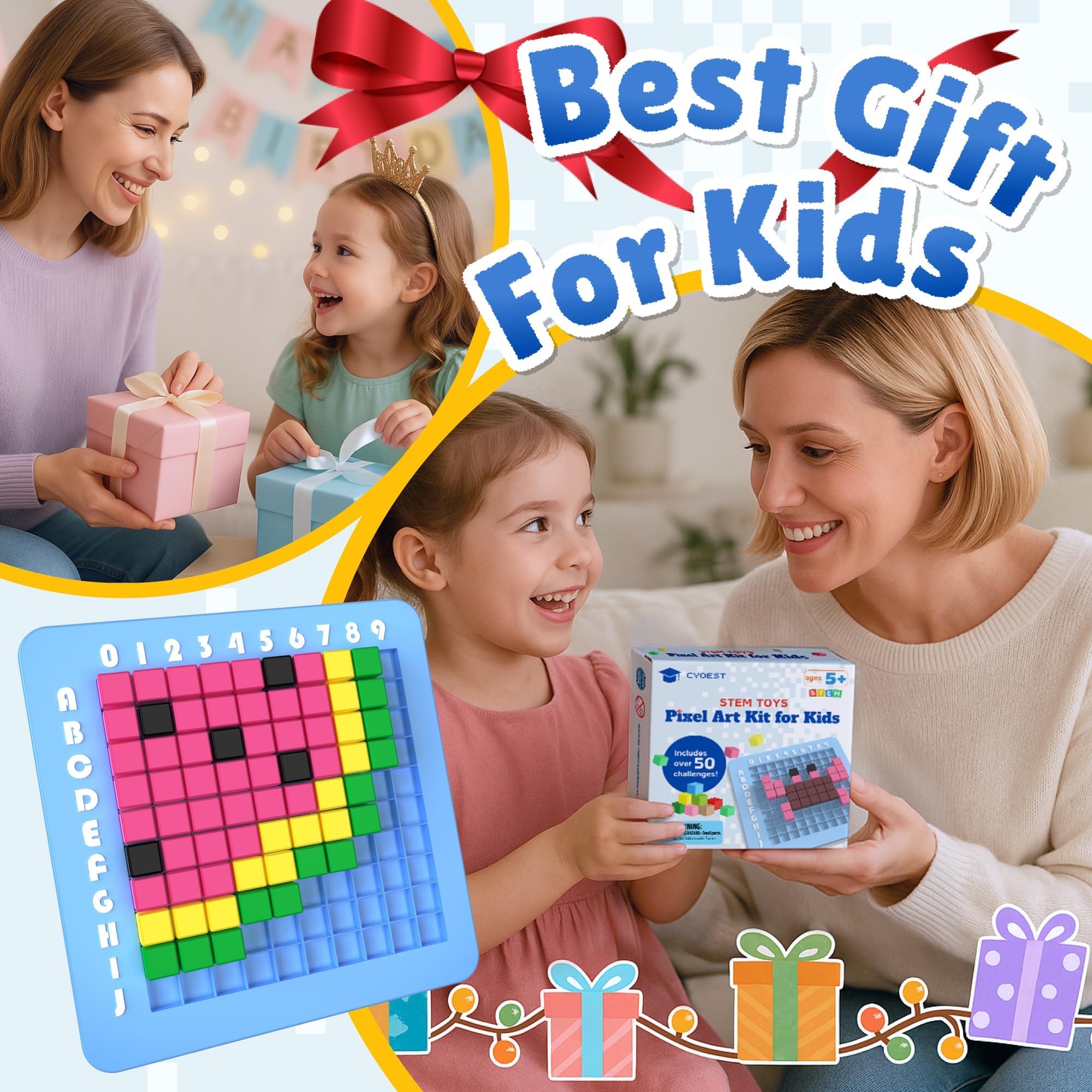 CYOEST Pixel Art STEM Kit – 50+ Patterns, 4 Challenge Types, 3 Difficulty Levels for Kids Ages 5-12