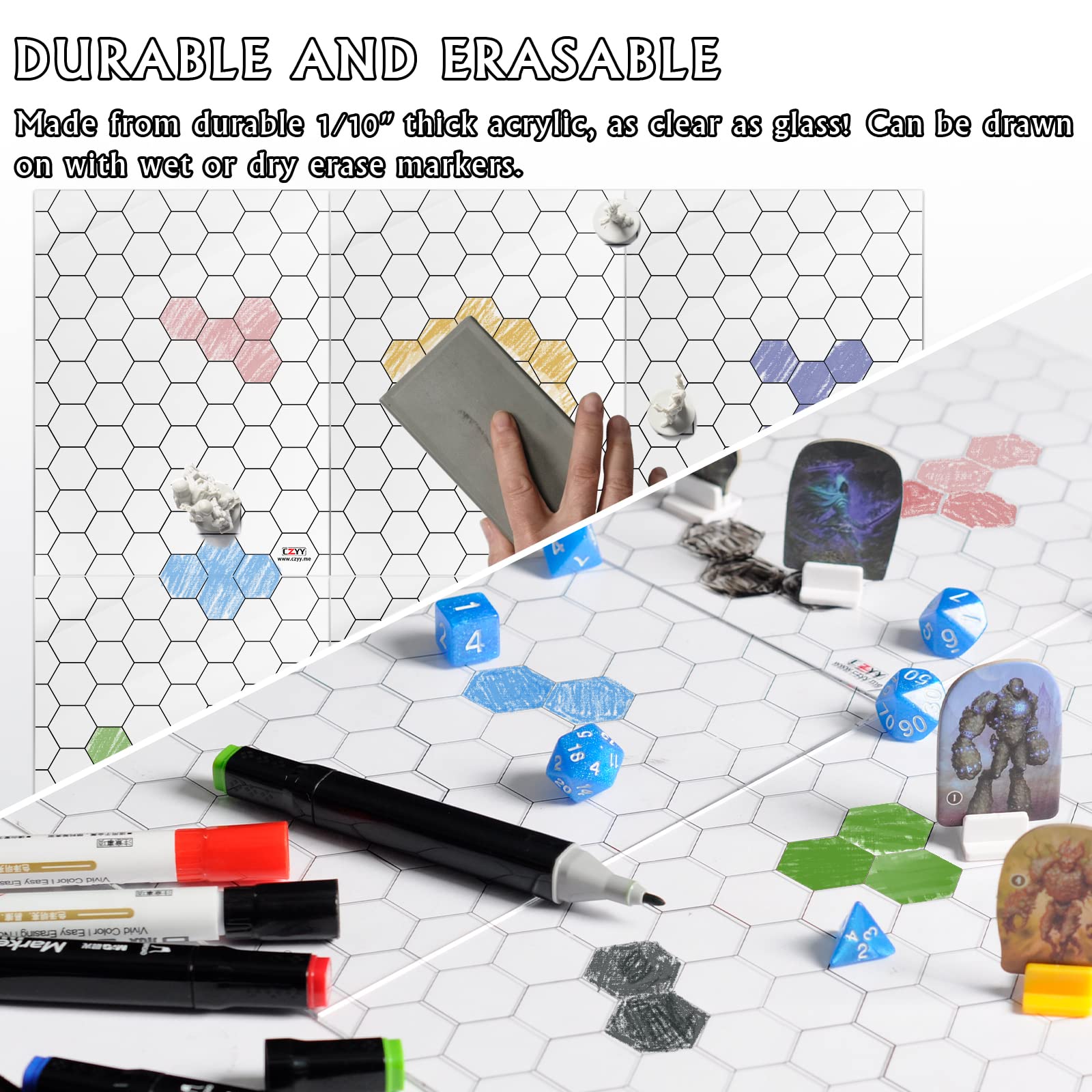 CZYY Acrylic Hex Grid Overlay Set of 2, 7x9 Inch Clear Battle Map for D&D and Pathfinder