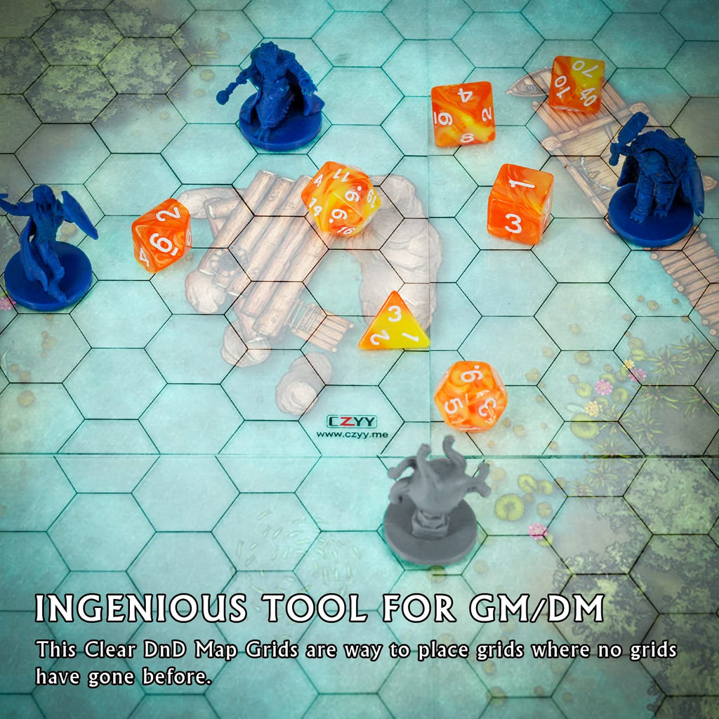 CZYY Acrylic Hex Grid Overlay Set of 2, 7x9 Inch Clear Battle Map for D&D and Pathfinder