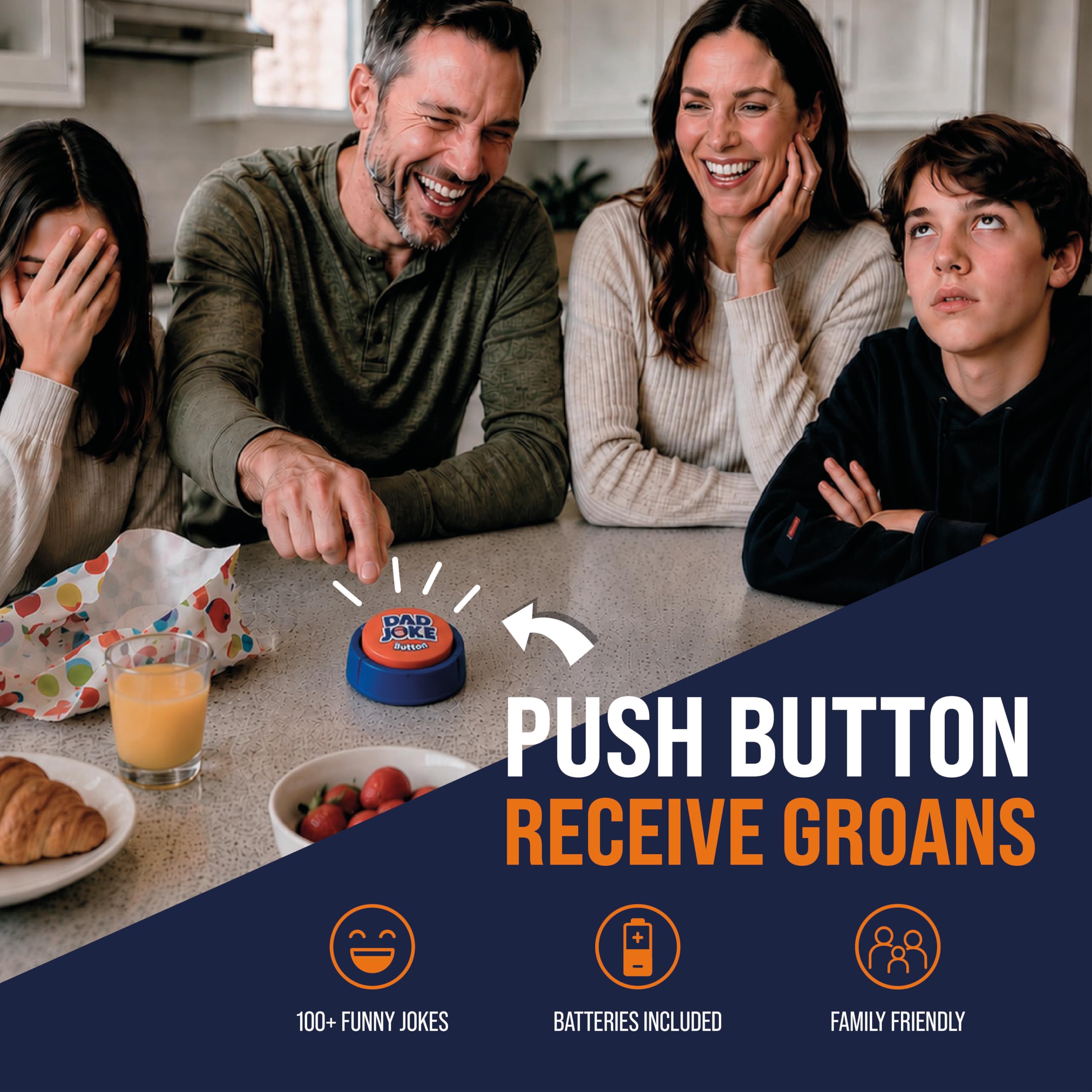 Dad Joke Button – 100+ Hilarious Pre-Loaded Jokes, Family-Friendly, Ready to Use with Batteries Included