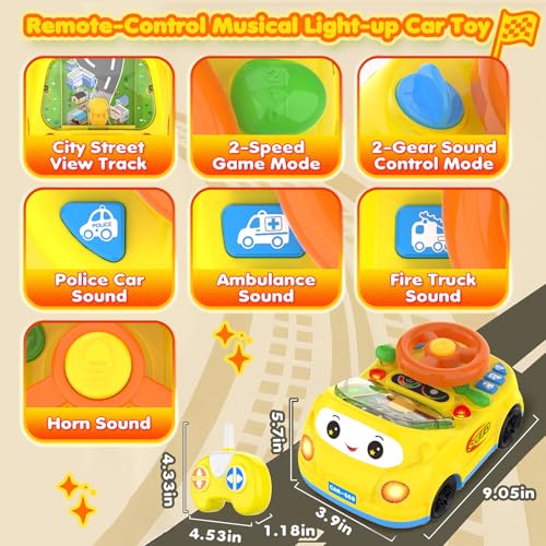 DADAPALS Toddler RC Push Car – Steering Wheel Racing Toy for Ages 1-3 (Yellow)