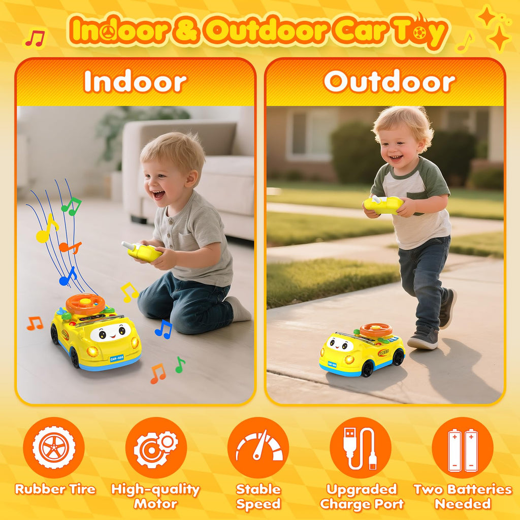 DADAPALS Toddler RC Push Car – Steering Wheel Racing Toy for Ages 1-3 (Yellow)