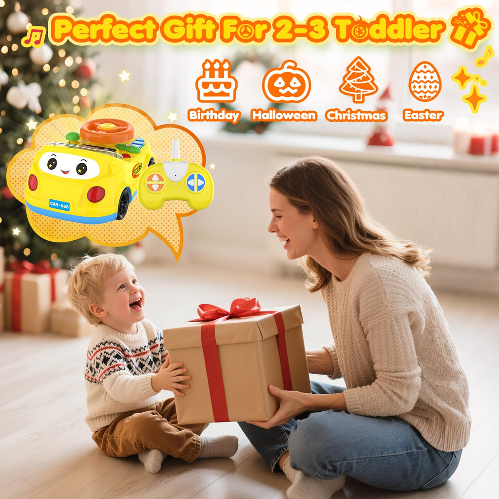 DADAPALS Toddler RC Push Car – Steering Wheel Racing Toy for Ages 1-3 (Yellow)