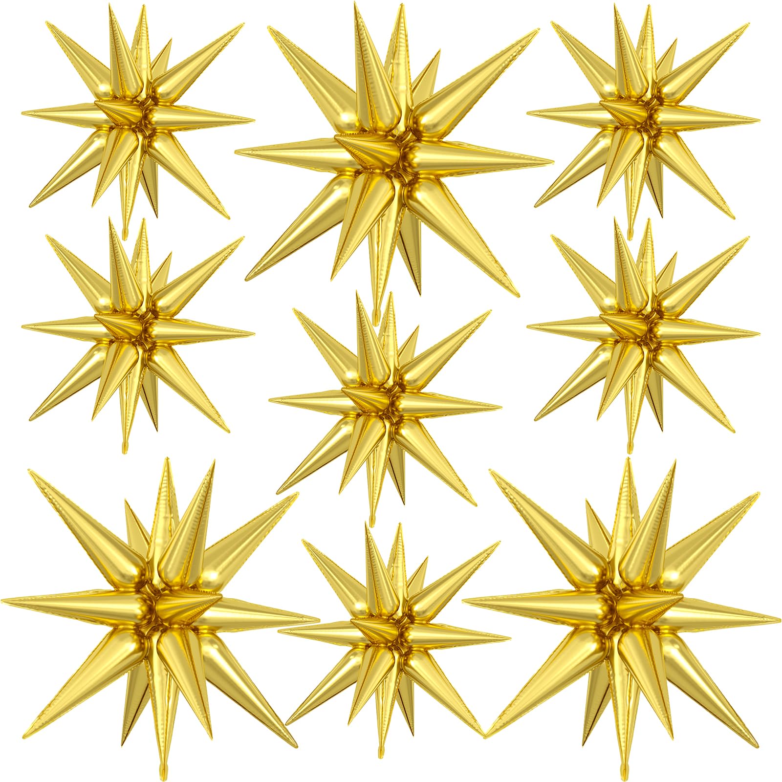 Dagelar 9-Piece Gold Star Balloon Set – Metallic Foil Spike Balloons for Parties (3x27in + 6x22in)