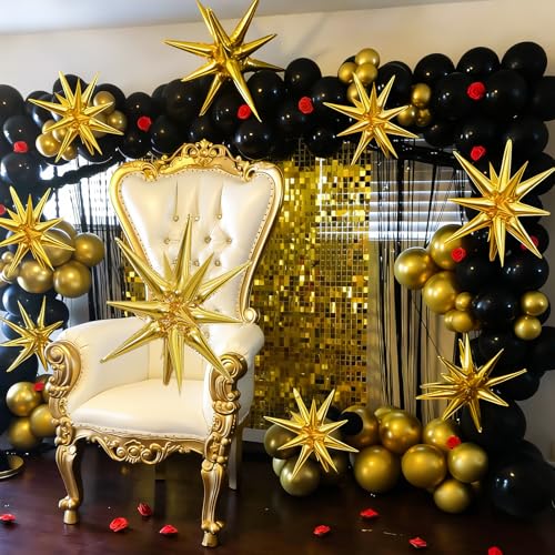 Dagelar 9-Piece Gold Star Balloon Set – Metallic Foil Spike Balloons for Parties (3x27in + 6x22in)