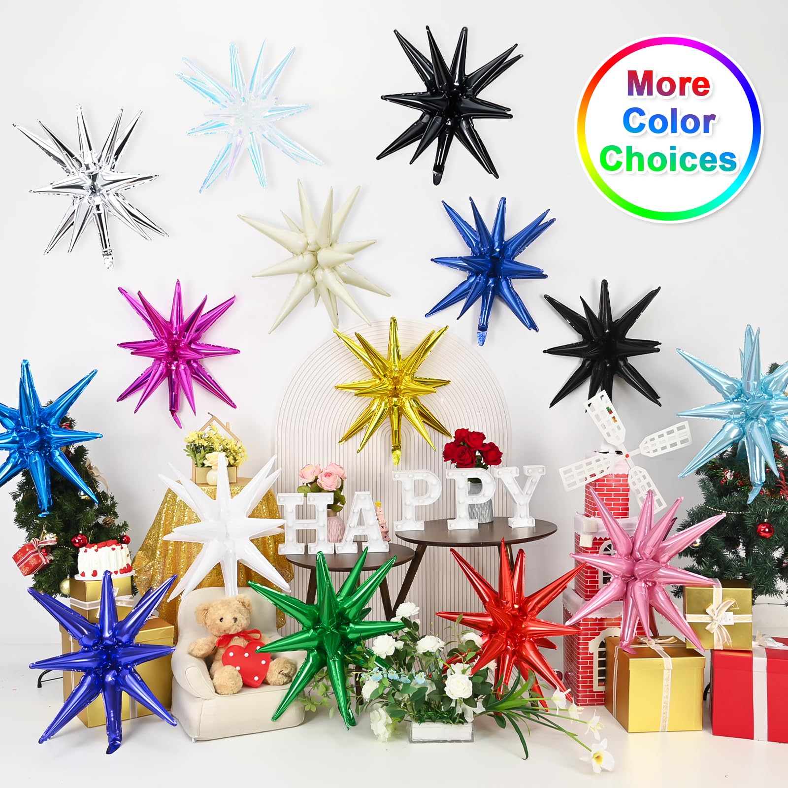 Dagelar 9-Piece Gold Star Balloon Set – Metallic Foil Spike Balloons for Parties (3x27in + 6x22in)