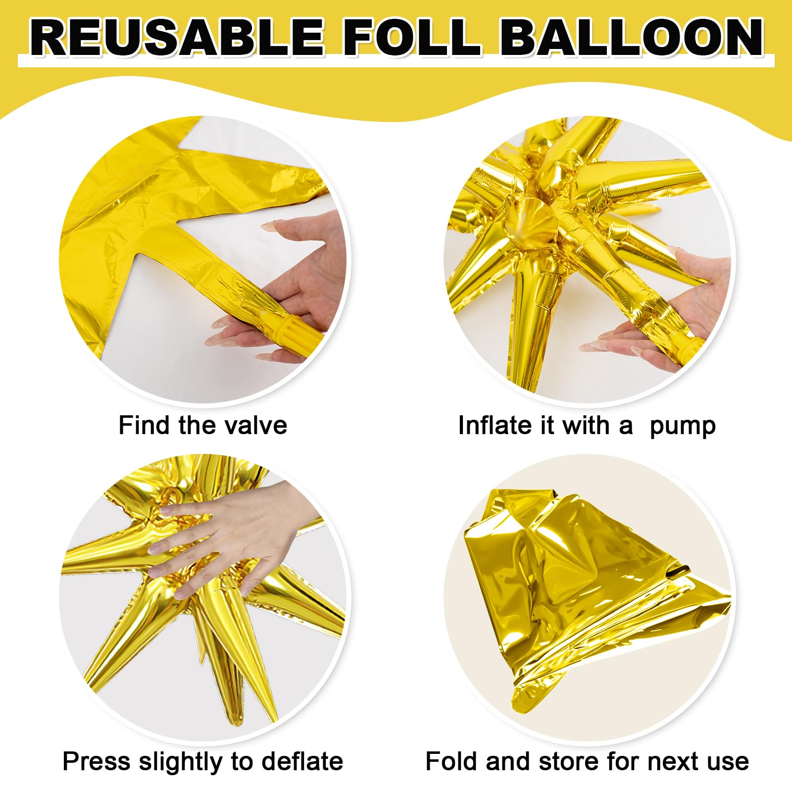 Dagelar 9-Piece Gold Star Balloon Set – Metallic Foil Spike Balloons for Parties (3x27in + 6x22in)