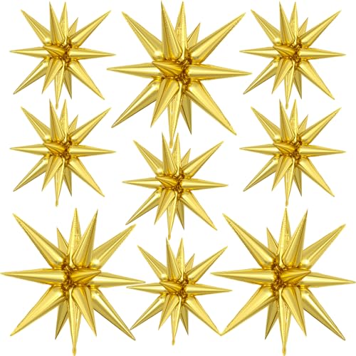 Dagelar 9-Piece Gold Star Balloon Set – Metallic Foil Spike Balloons for Parties (3x27in + 6x22in)