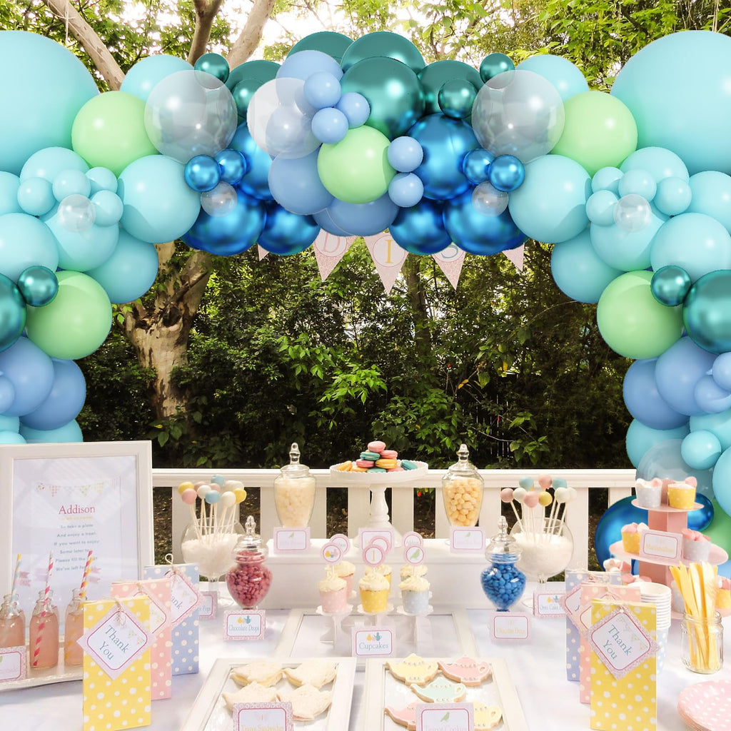 Dagelar Ocean Themed Balloon Arch Kit – 110 Pastel Blue, Teal & Lime Green Balloons for Under the Sea Party Decor
