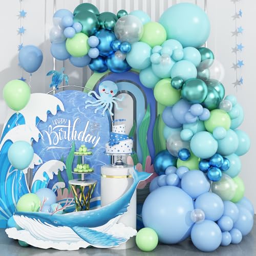 Dagelar Ocean Themed Balloon Arch Kit – 110 Pastel Blue, Teal & Lime Green Balloons for Under the Sea Party Decor