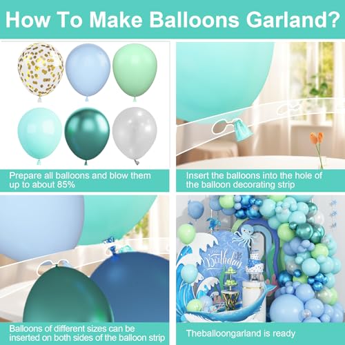 Dagelar Ocean Themed Balloon Arch Kit – 110 Pastel Blue, Teal & Lime Green Balloons for Under the Sea Party Decor