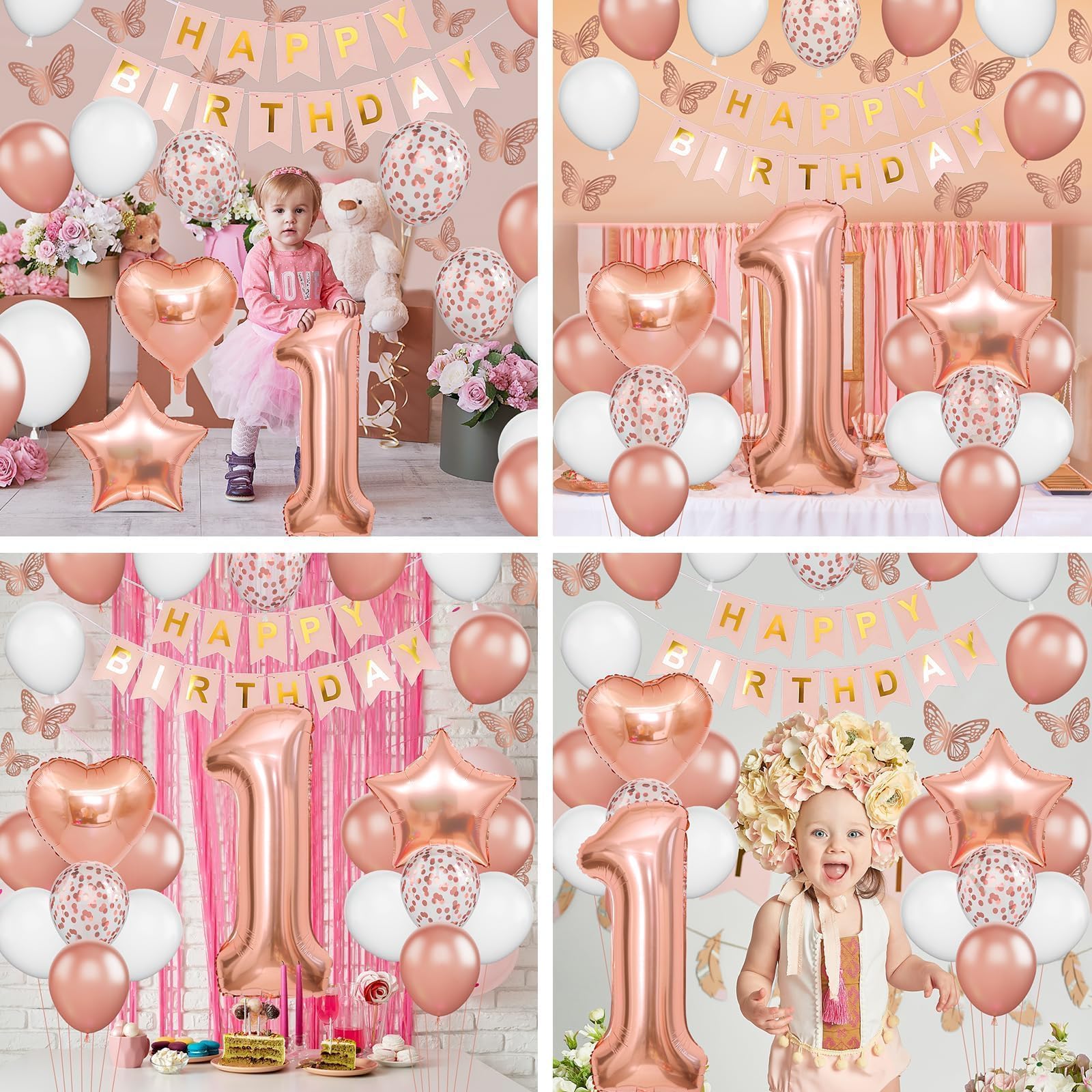 Dagelar Rose Gold 1st Birthday Decoration Set - 21 Piece Balloon Banner Kit for Girls