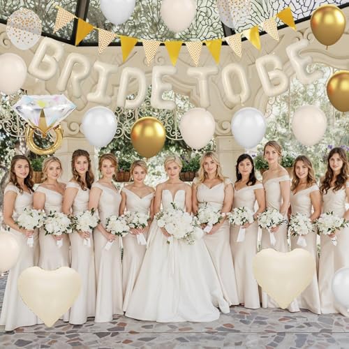 Dagelar Sand White Bachelorette Party Decorations Kit – Nude White Bride To Be Balloons with Gold Accents