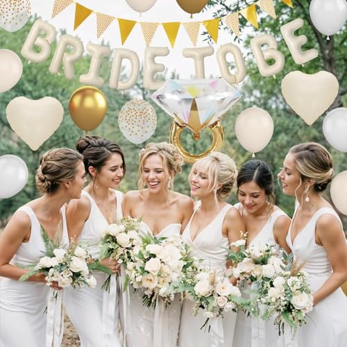 Dagelar Sand White Bachelorette Party Decorations Kit – Nude White Bride To Be Balloons with Gold Accents