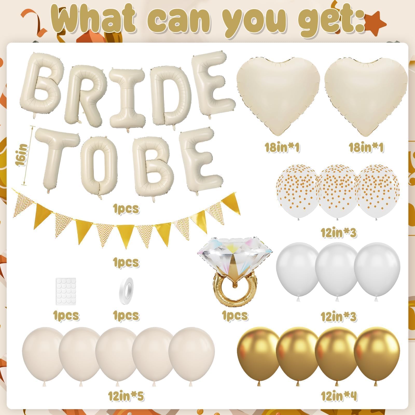 Dagelar Sand White Bachelorette Party Decorations Kit – Nude White Bride To Be Balloons with Gold Accents