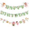 Daifunli 3 Pcs Green Fairy Birthday Banner Set - DIY Happy Birthday Decorations with Butterflies, Mushrooms, and Flowers