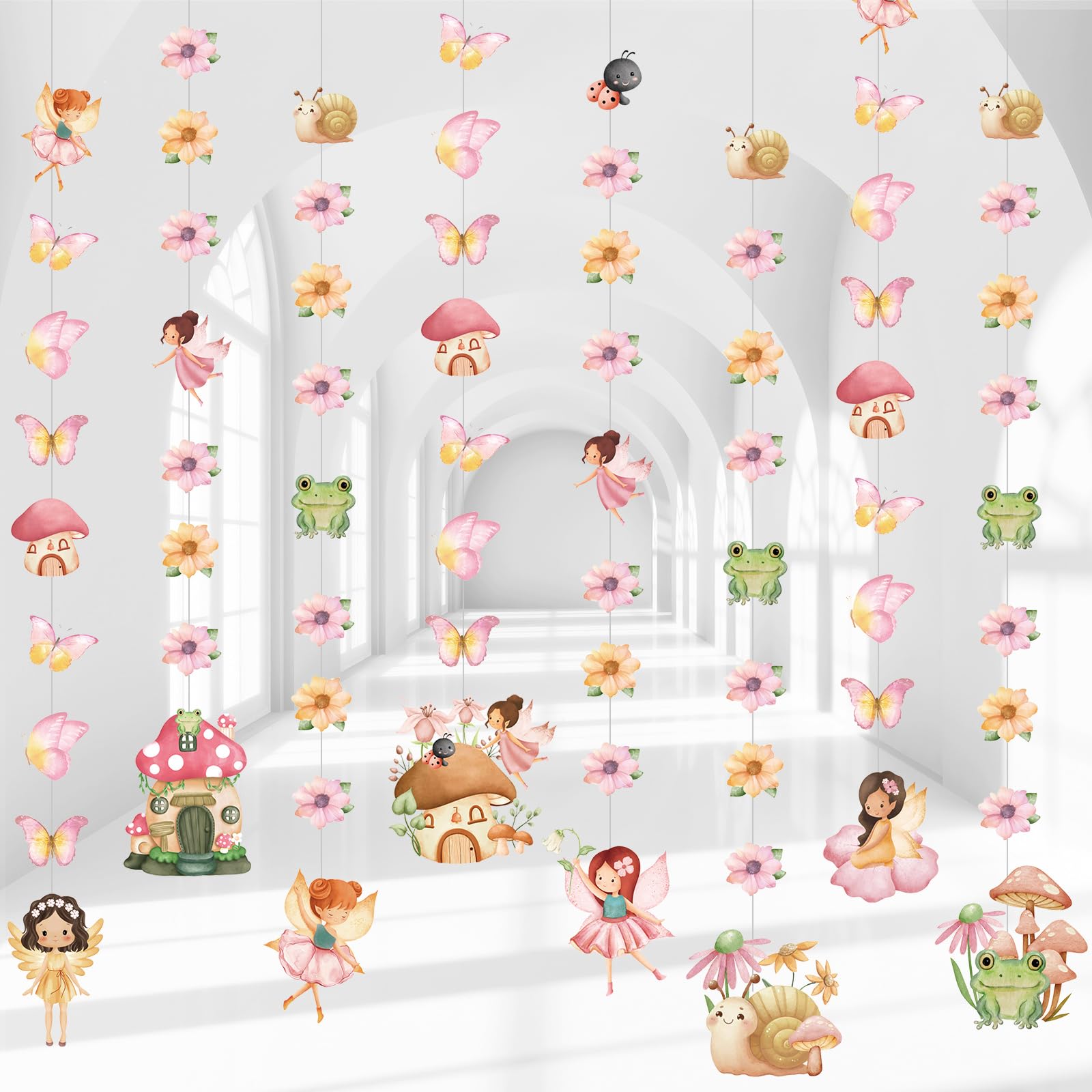 Daifunli 8-Pack Fairy Party Decorations - 45.3 inch Hanging Garlands with Butterfly, Mushroom, & Flower Cutouts