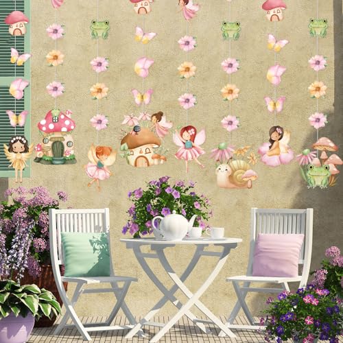 Daifunli 8-Pack Fairy Party Decorations - 45.3 inch Hanging Garlands with Butterfly, Mushroom, & Flower Cutouts