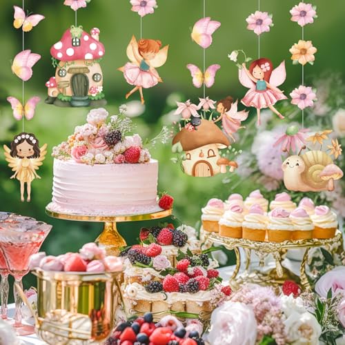 Daifunli 8-Pack Fairy Party Decorations - 45.3 inch Hanging Garlands with Butterfly, Mushroom, & Flower Cutouts