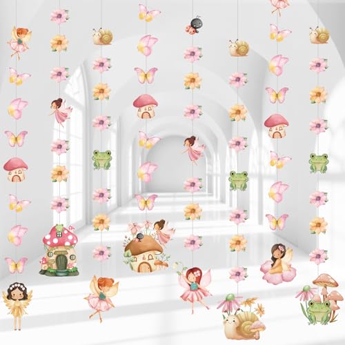 Daifunli 8-Pack Fairy Party Decorations - 45.3 inch Hanging Garlands with Butterfly, Mushroom, & Flower Cutouts