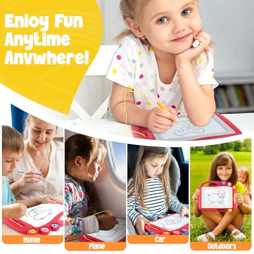 Daisiki Magnetic Drawing Board for Toddlers - 10.5x8 inch Doodle Pad with 3 Stamps and Anti-Lost Pen