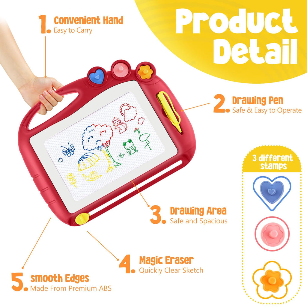 Daisiki Magnetic Drawing Board for Toddlers - 10.5x8 inch Doodle Pad with 3 Stamps and Anti-Lost Pen