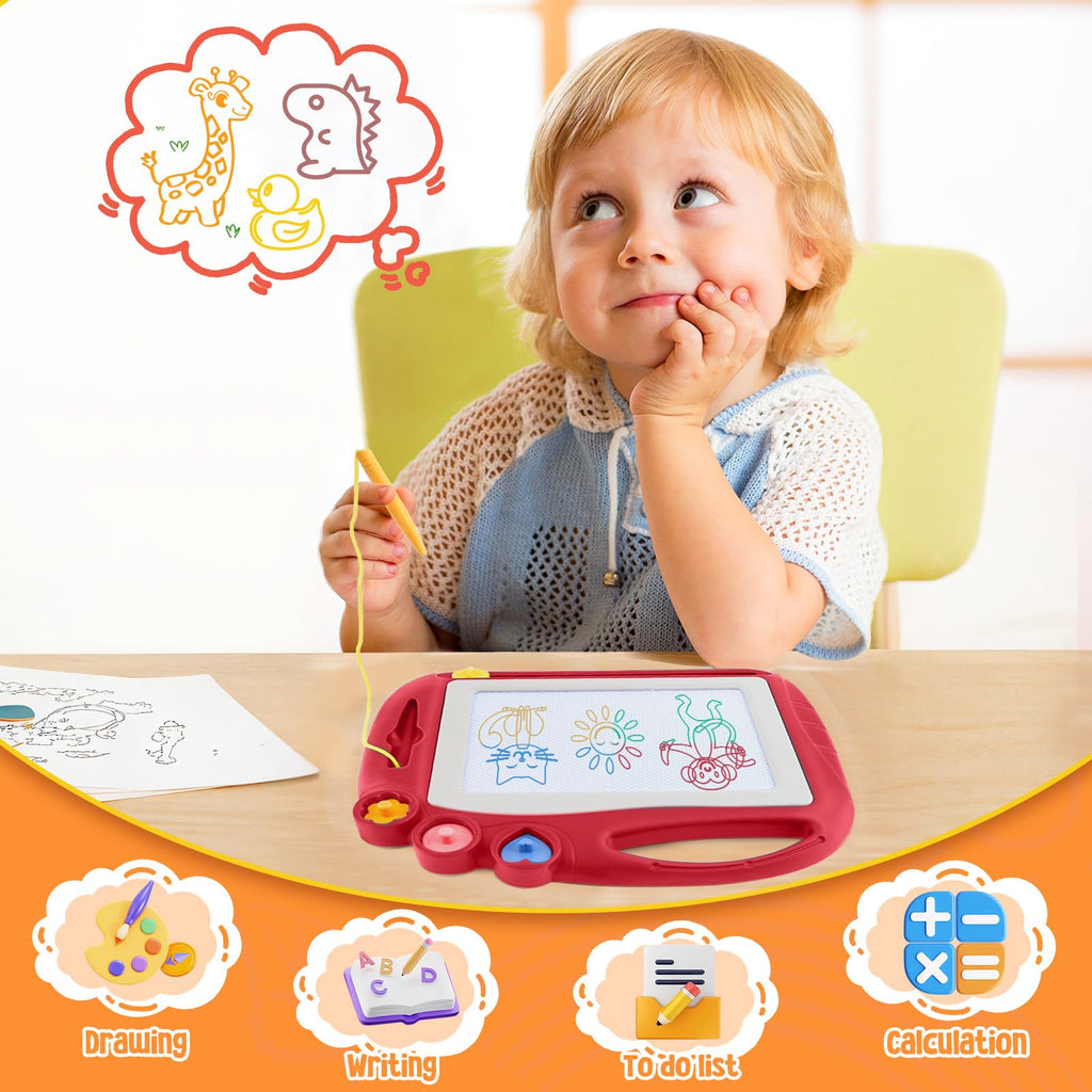 Daisiki Magnetic Drawing Board for Toddlers - 10.5x8 inch Doodle Pad with 3 Stamps and Anti-Lost Pen