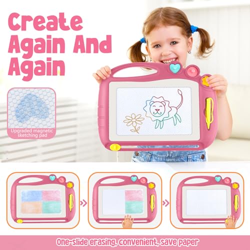 Daisiki Magnetic Drawing Board for Toddlers - Portable, Non-Toxic, BPA-Free Doodle Board with 3 Stamps and Sliding Eraser, Best Gift for 1-3 Year Old Boys Girls