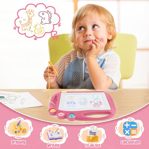 Daisiki Magnetic Drawing Board for Toddlers - Portable, Non-Toxic, BPA-Free Doodle Board with 3 Stamps and Sliding Eraser, Best Gift for 1-3 Year Old Boys Girls
