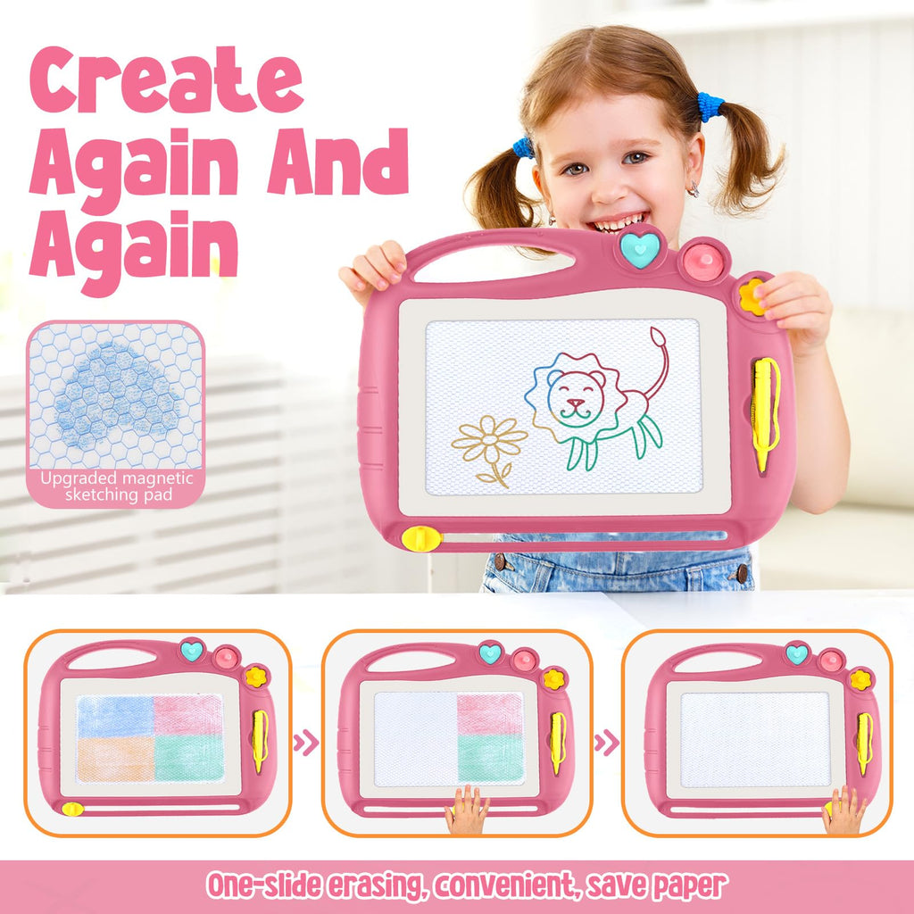 Daisiki Magnetic Drawing Board for Toddlers - Portable, Non-Toxic, BPA-Free Doodle Board with 3 Stamps and Sliding Eraser, Best Gift for 1-3 Year Old Boys Girls