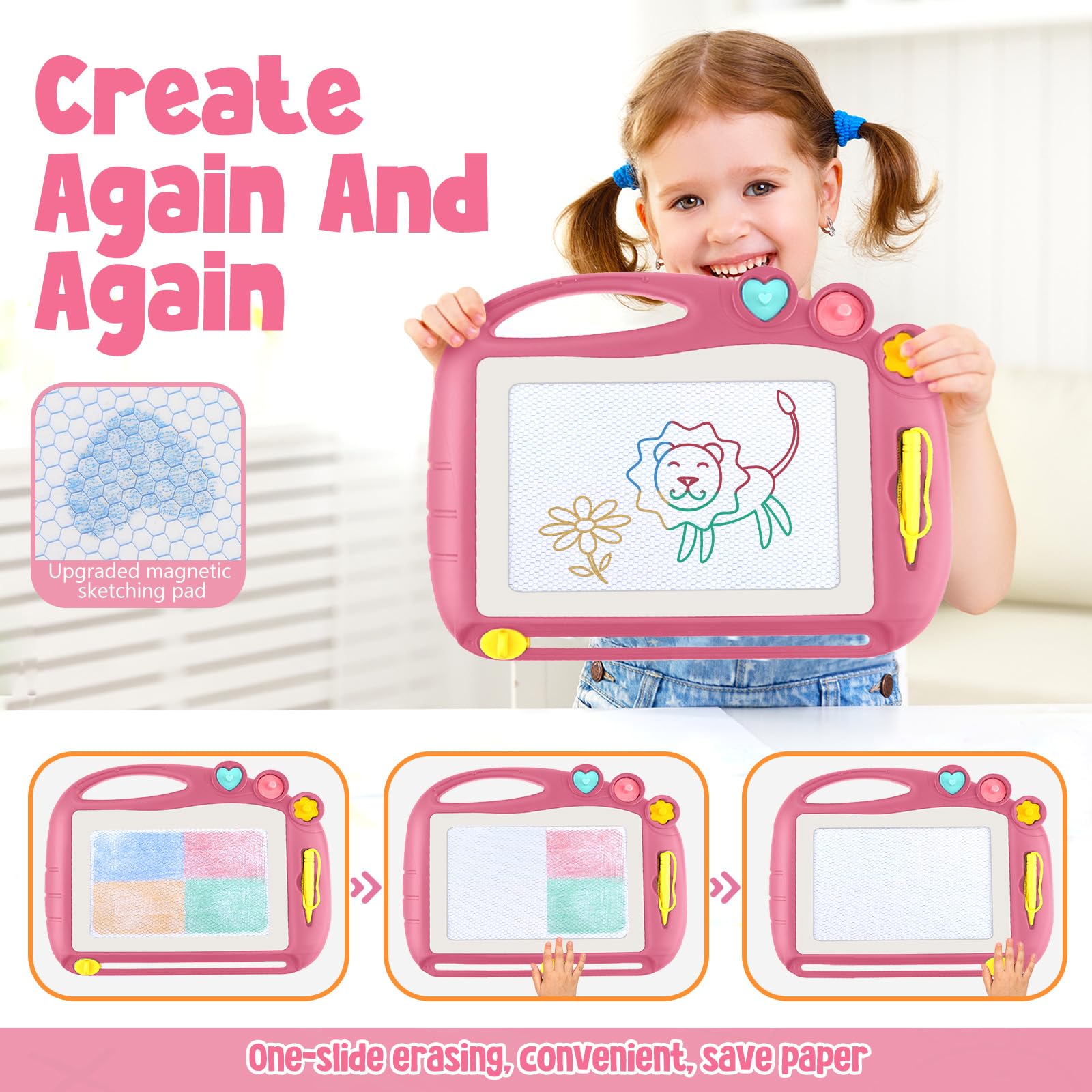 Daisiki Magnetic Drawing Board for Toddlers - Portable, Non-Toxic, BPA-Free Doodle Board with 3 Stamps and Sliding Eraser, Best Gift for 1-3 Year Old Boys Girls