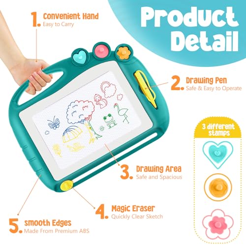 Daisiki Magnetic Drawing Board for Toddlers Ages 1-3 – Portable, Non-Toxic, with Stamps and Sliding Eraser