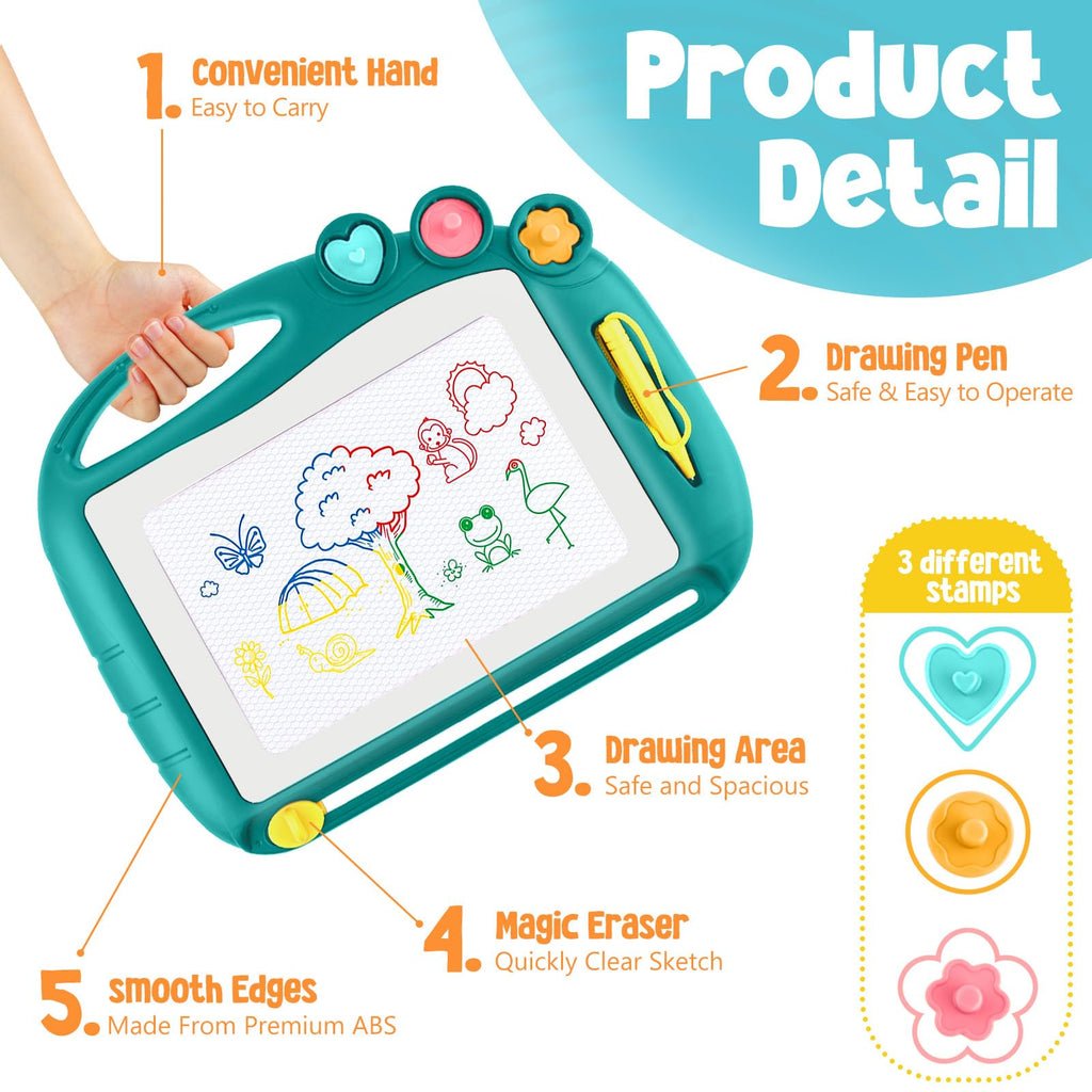 Daisiki Magnetic Drawing Board for Toddlers Ages 1-3 – Portable, Non-Toxic, with Stamps and Sliding Eraser