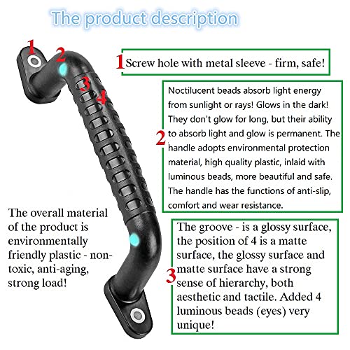 Dakzhou 2-Pack Luminous Playground Safety Handles for Bunk Beds, Treehouses, and Climbing Frames – Black, 300 lb Capacity