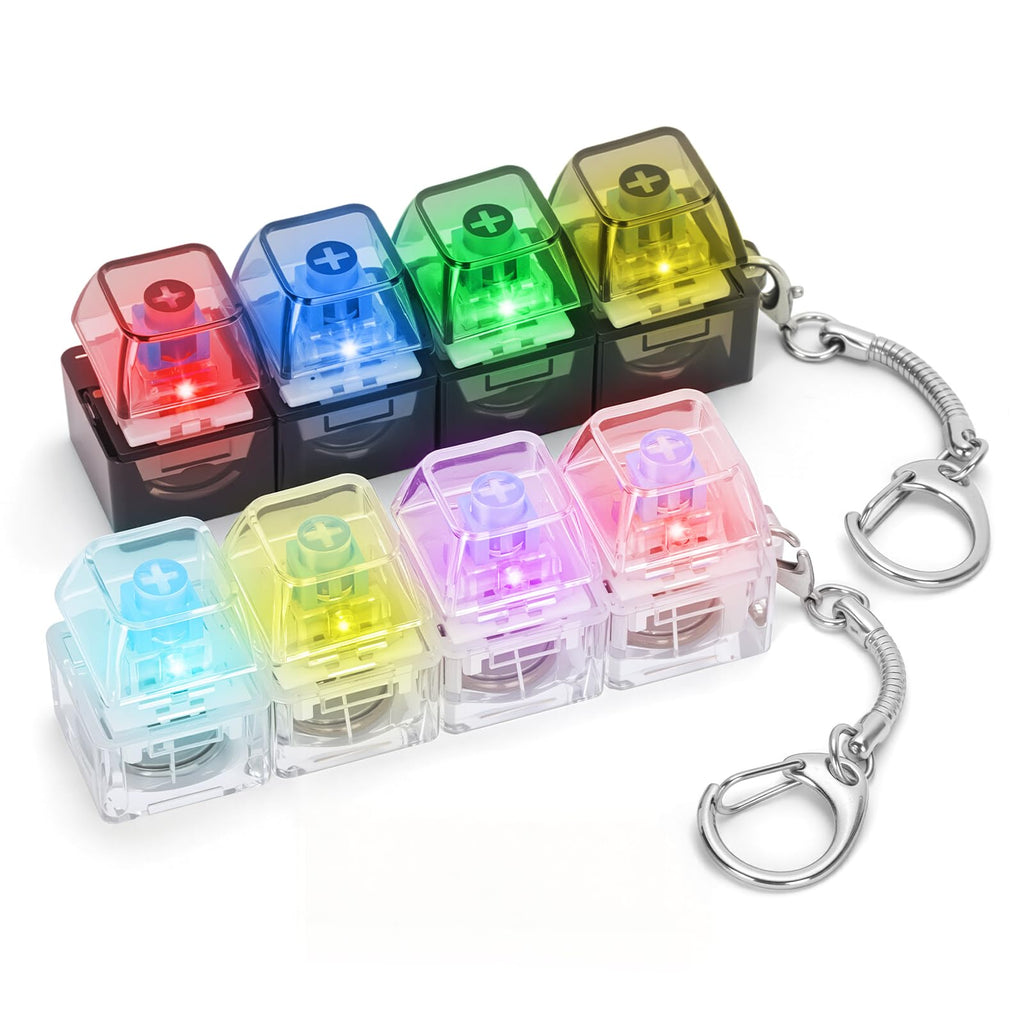 Dalycro 2-Pack Keyboard Fidget Toy Keychain – LED Light & Click Sound for Anxiety Relief (Black/Blue & White/Purple)