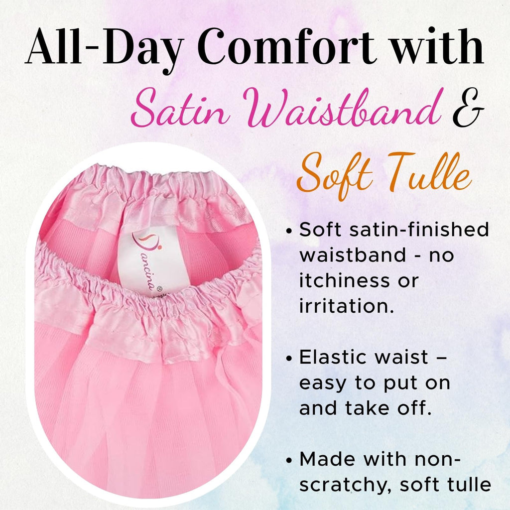 Dancina Tutu Skirt for Girls – Ages 0M to 13Y, Fluffy Tulle with Soft Elastic Waist