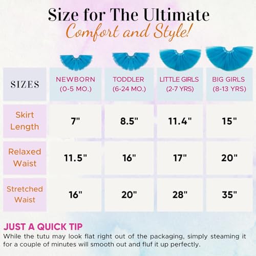 Dancina Tutu Skirt for Girls – Fluffy Tulle with Soft Elastic Waist, Sizes 0M to 13Y